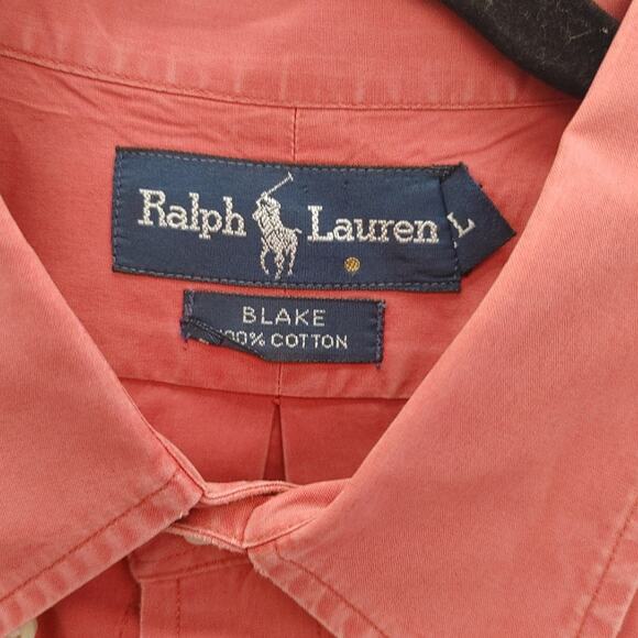Ralph Lauren Mens Shirt Blake Large Salmon Coral Color Button Front - Picture 2 of 3